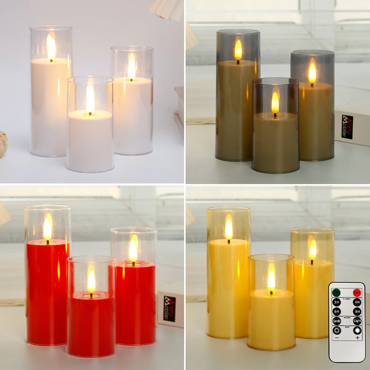 Top Fashion Romantic Red Warm White Led Candle Plastic Acrylic Candle Holder Centerpieces Led Candles With Moving Flame Battery