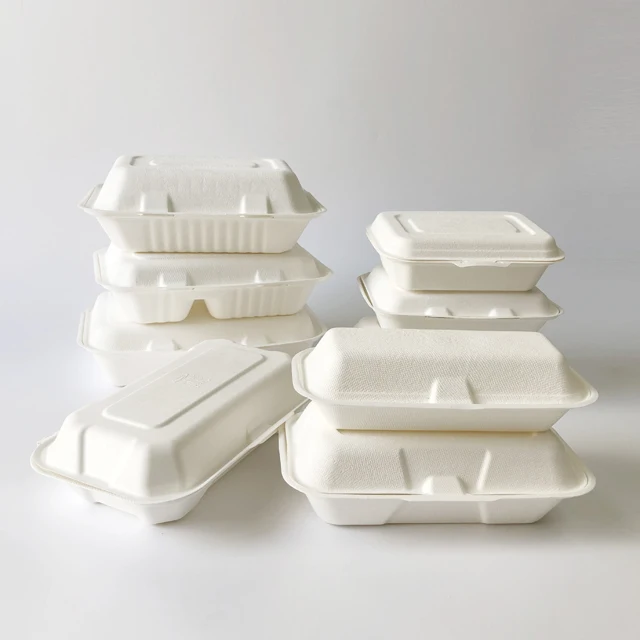 Biodegradable take out food container bagasse pulp clamshell