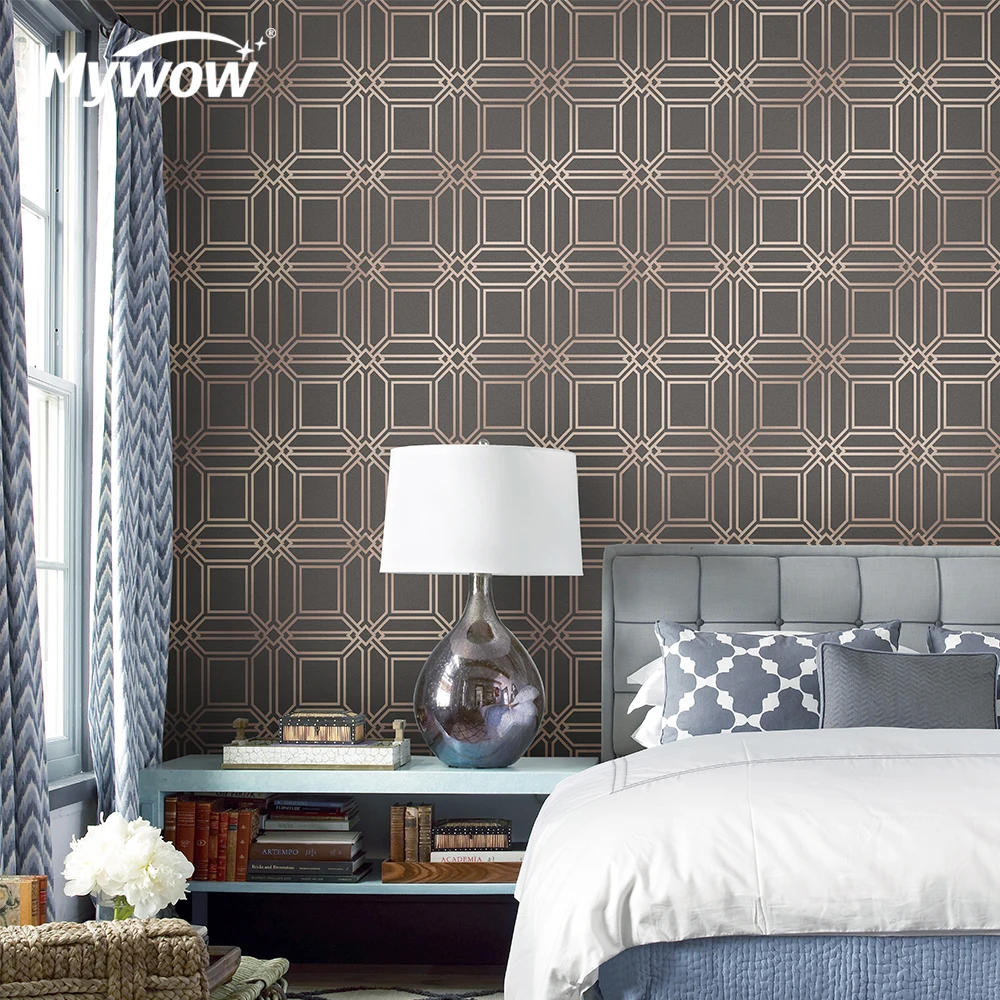 MyWow Home Wall Paper 3d Metallic Wallpaper Raised Screen Printed Pvc Metallic Wallpaper With Foil Lamination