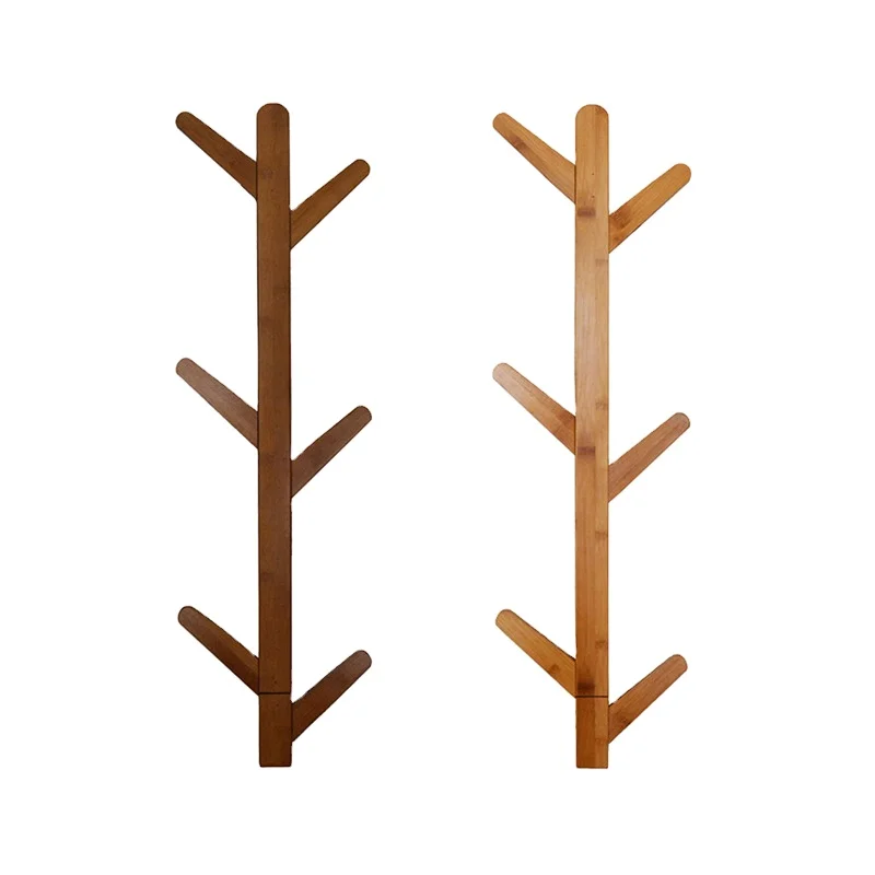 Base Clothes Hanger Hat Coat Rack Tree Branch Design Bamboo Wall Mounted Wood Modern Natural 6 Hook Home Decoration Love Europe