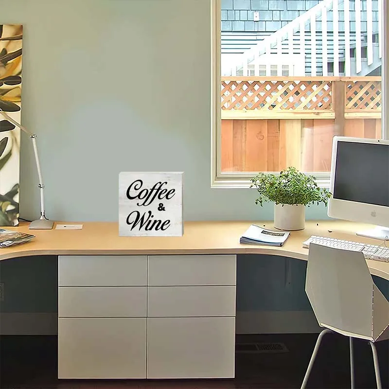 Coffee and Wine Wooden Box Sign with Saying Desk Decor Block Sign Rustic Art Home Kitchen  home wall Decor