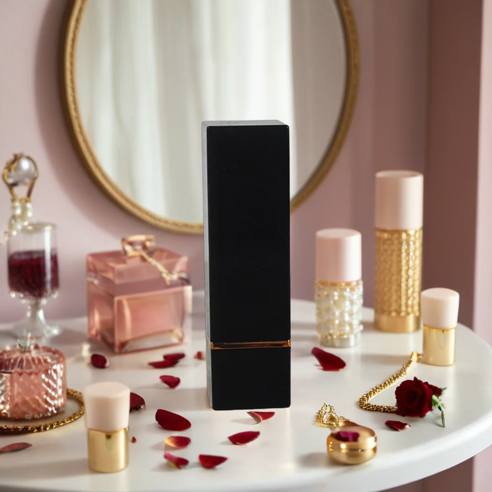 Оптовая продажа квадратная Роскошная пластиковая трубка для бальзама губ тюбик помады из розового золота косметической упаковки