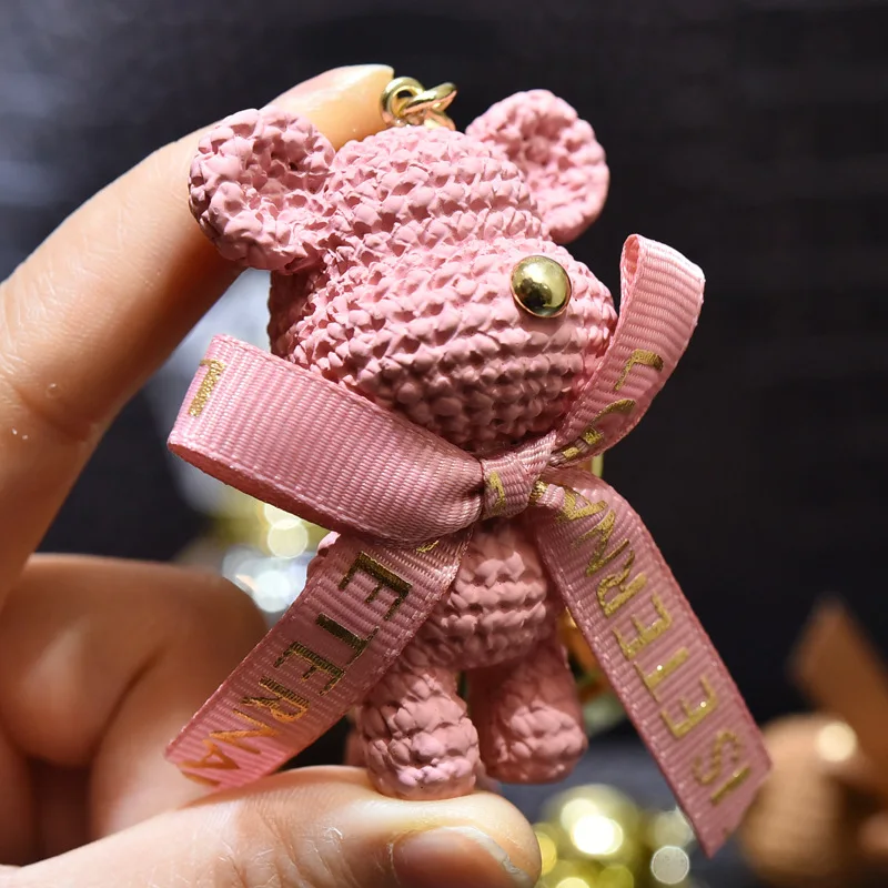 Hot Selling Resin Bear Keychain Trend 3D Cartoon Keyring Pendant Key Chain Accessories