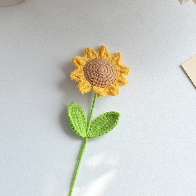 Yopin-2405 Wholesale Handmade Woven Sunflower Gift Flowers Crochet Yarn Sunflowers