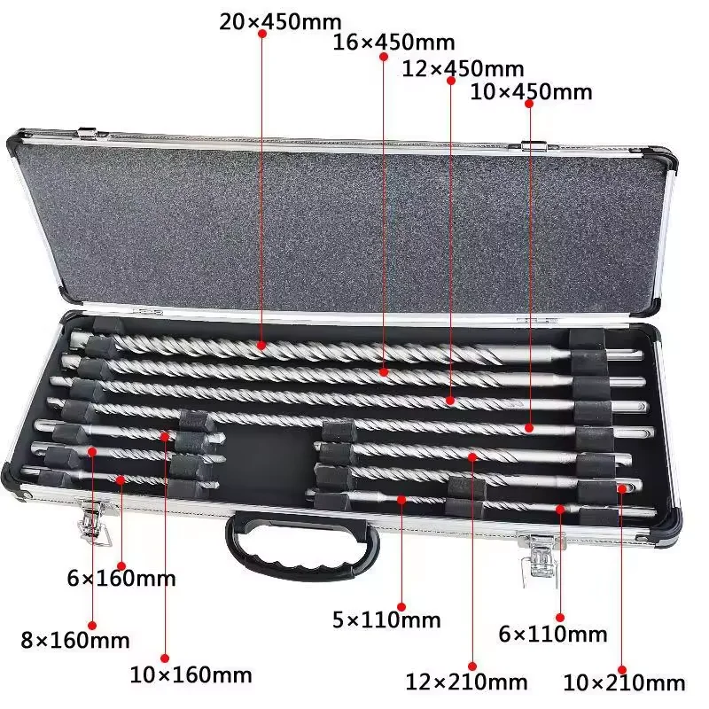 11Pcs SDS Plus Electric Rotary Hammer Drill Bits Set in Aluminum Box