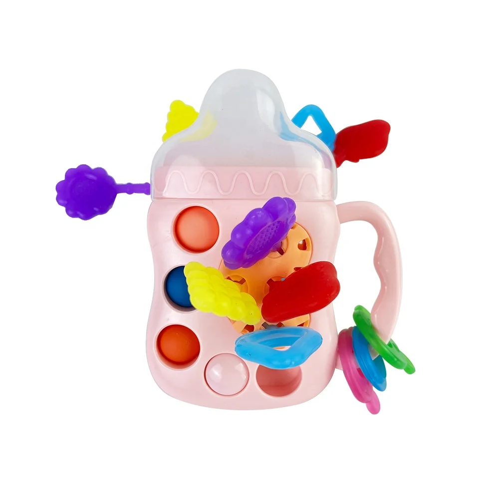 Montessori Teether Toys Feeder bottle Shape Food Grade Silicone Pulling Toy Sensory Toys For Babies 18 Months