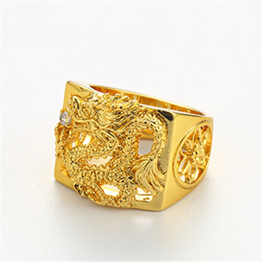 Dubai Gold Rings Chinese Dragon 24k Gold Plated Rings for Mens Jewelry
