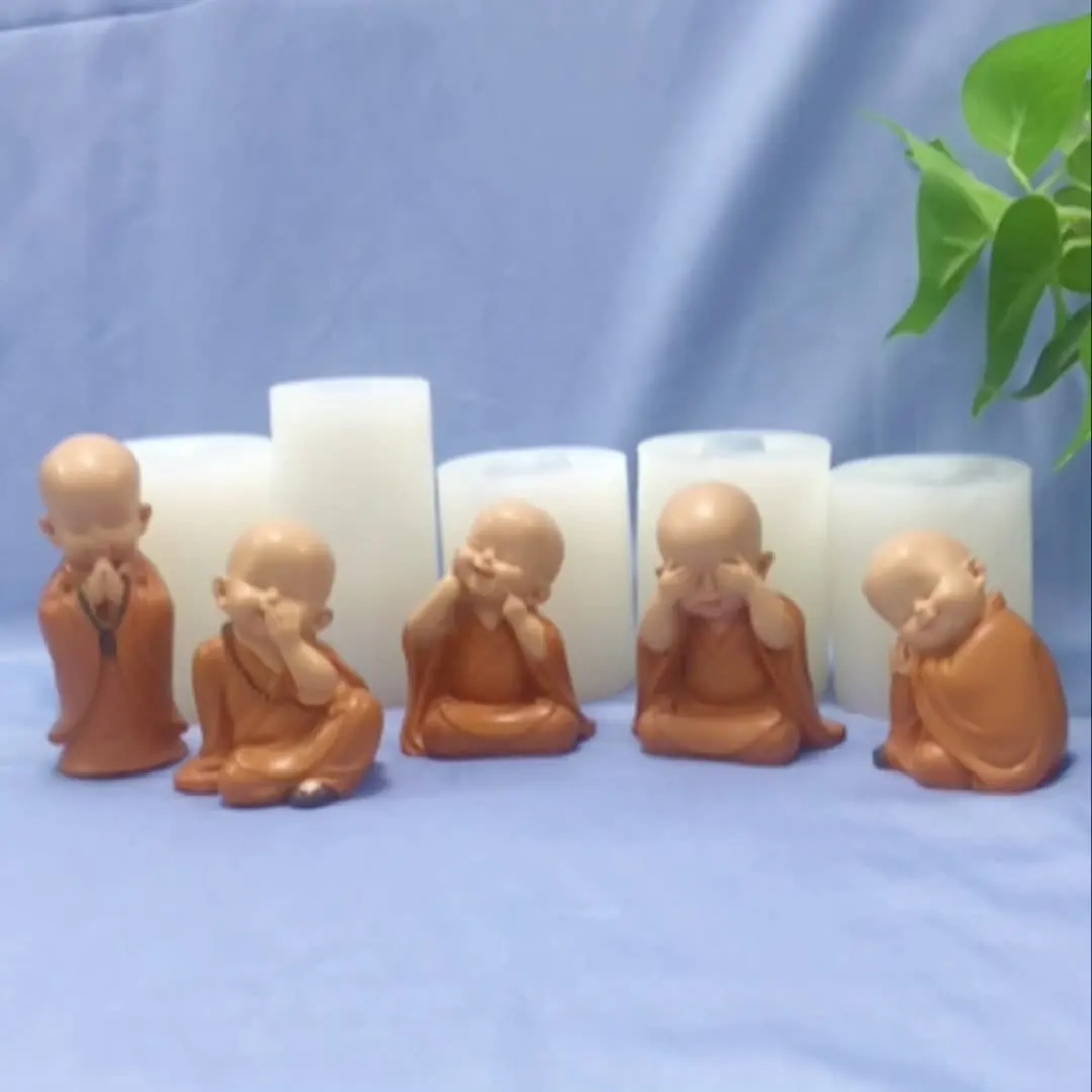 Buddha Car Decoration Office Tea Table Decoration Mould  Zen Figure  Little Shami Monk Silicone Candle Mold
