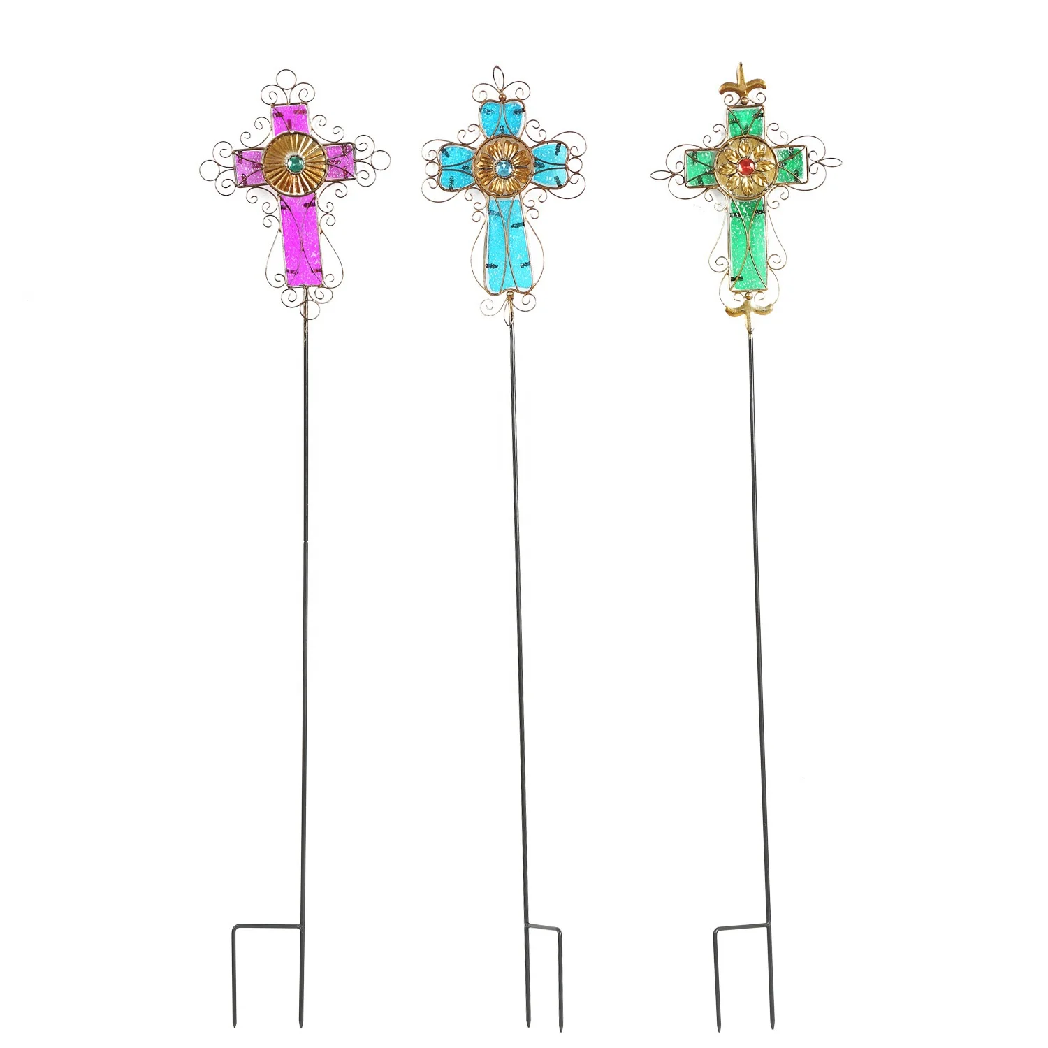 2021 Spring Garden Outdoor Multi Color Cross Shape Flower Metal Yard Stake