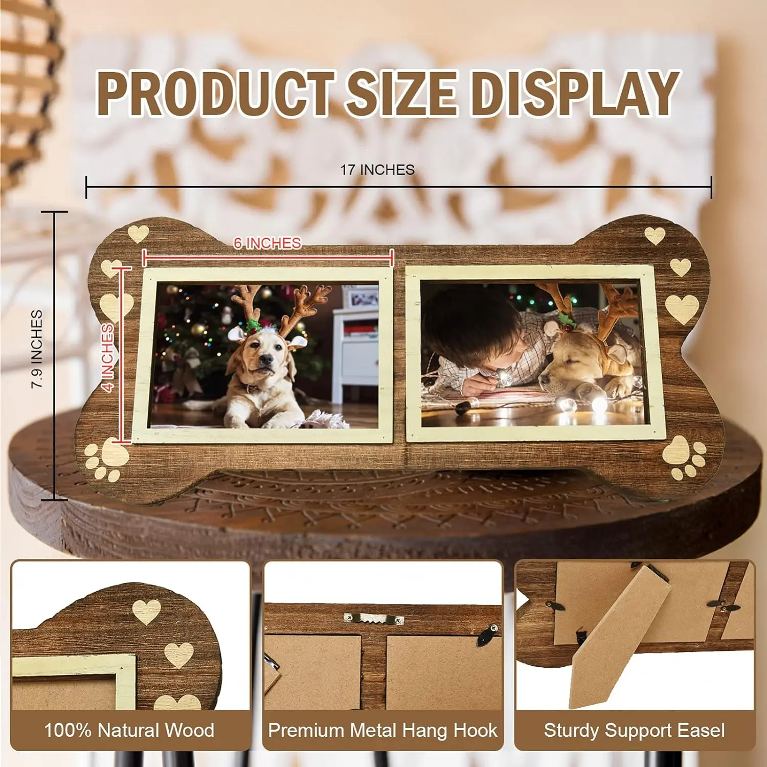 4x6 Two Collage Pet Memorial Bone Paw Print Frame Pet Dog Bone Picture Photo Frame For Dog Lovers