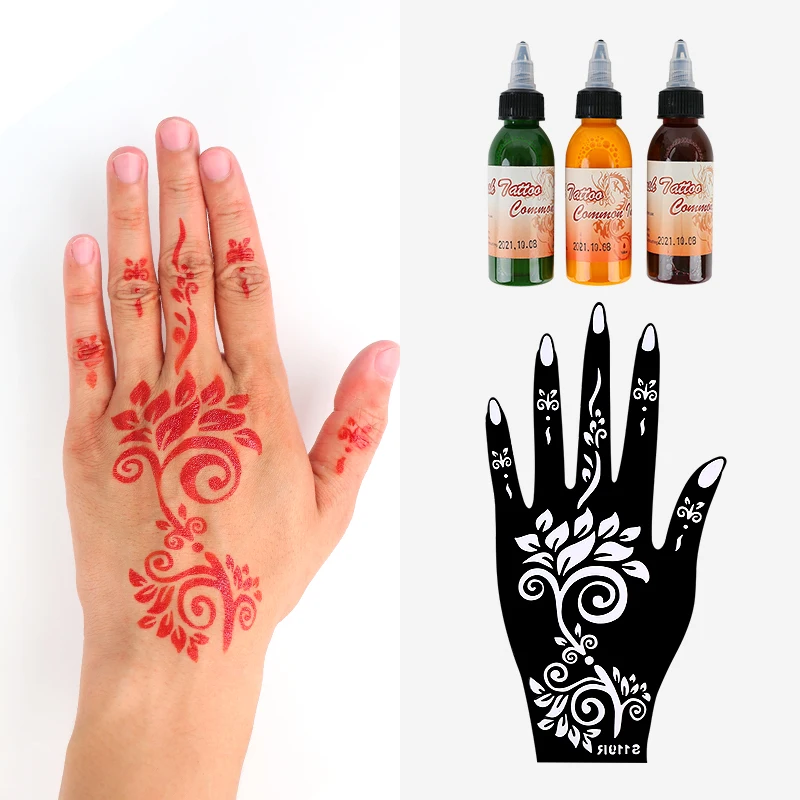 Wholesale Custom Reusable  Hand Mehndi Henna Tattoo Sticker Stencil India Arabic Pakistan