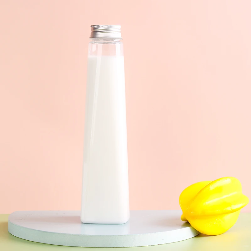38MM 500ML Transparent Clear Plastic Square Milk Tes Bottle Plastic Drinking Bottle With Screw Cap