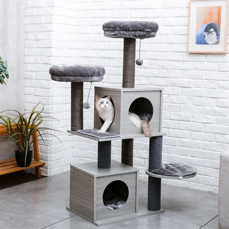 Luxury Cat Tree Tower Big Cat Condo Cat Climbing Tower Grey