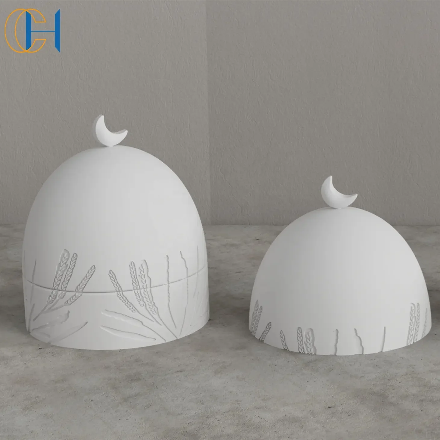 C&H Home Decoration Ramadan Mubarak Muslim Arabic Ceramic Cement Candle Holder Jar