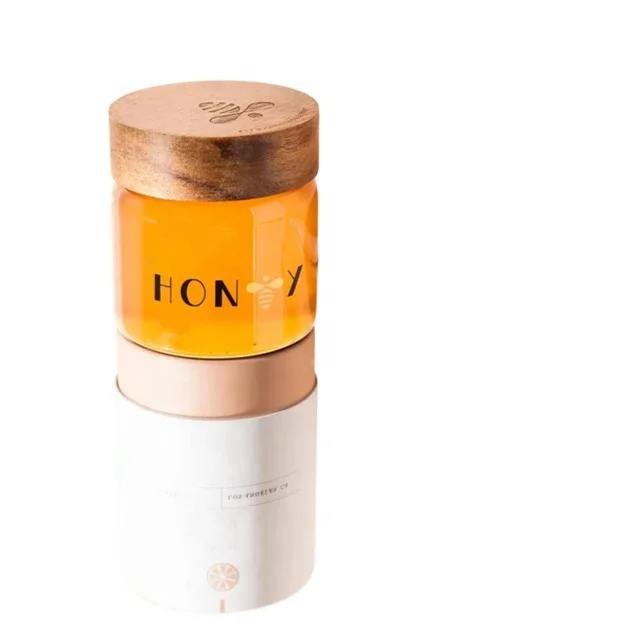 Different size empty 125ml 4oz glass borosilicate bee honey jars clear square round glass honey jar with wooden lid