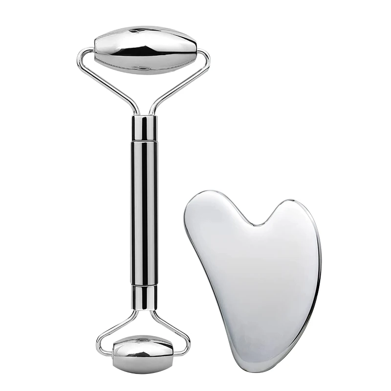 Hot Sale Anti-Aging Face Lifting Massage Stainless Steel Scraping Metal Face Roller Set