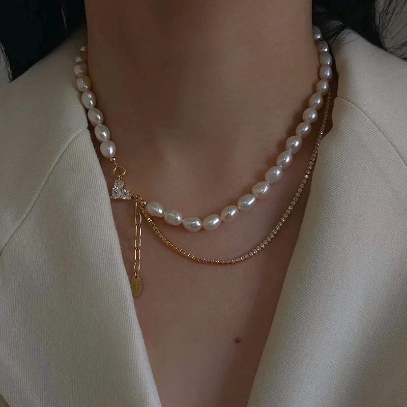 YNL50102 South Korea set diamond  pearl necklace east gate simple temperament network red clavicle chain retro personality