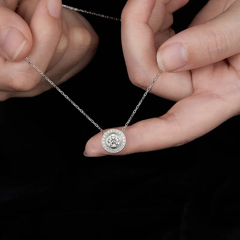 De Chic Pass Diamond Tester Classic D Color White Full Moissanite Necklace 925 Sterling Silver Round Bubble Pendant Jewelry