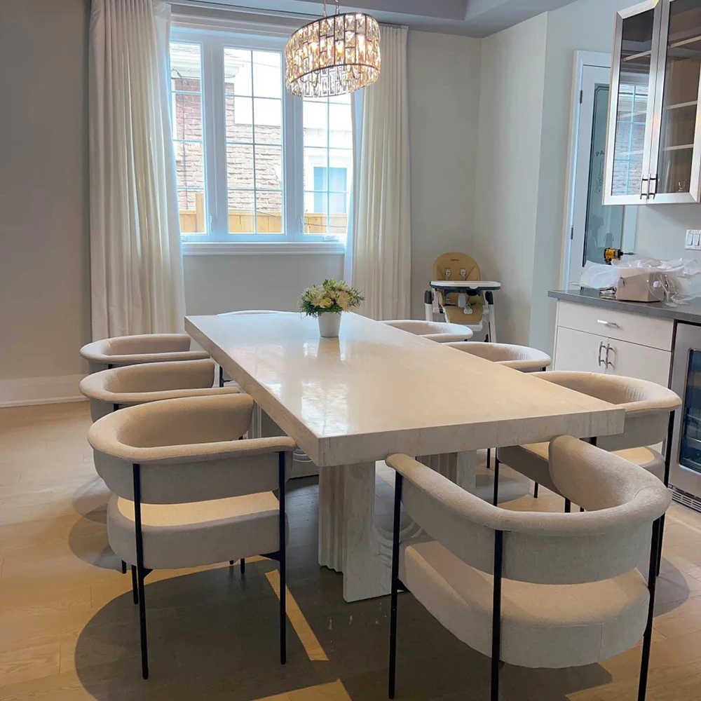 Custom Household White Travertine Marble Italian Dining Table Natural Stone Rectangle Travertine White Mable Dining Table