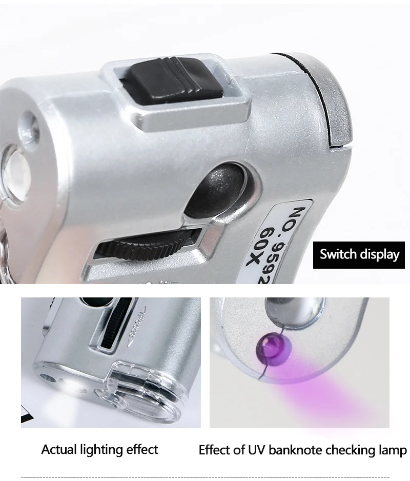 Portable Mini Pocket Magnifier 60x Microscope With UV LED Light