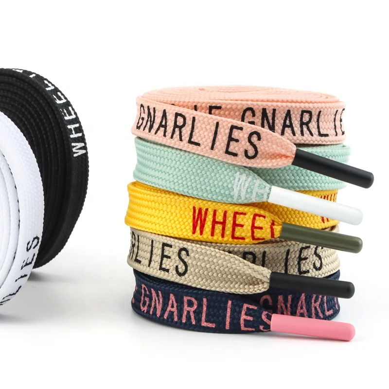 Good Quality Laces Flat  Lace Custom Logo Text Shoelaces With Metal Aglet For Shoe Rope laces