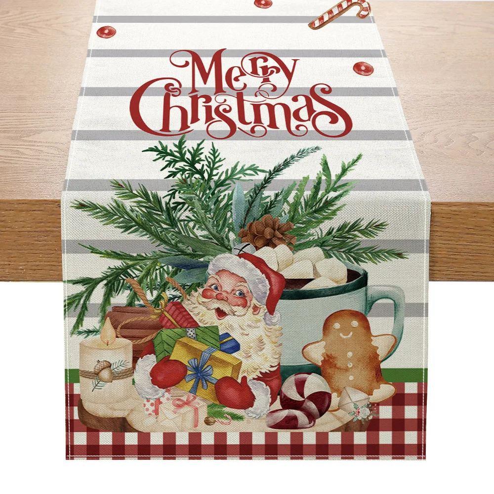 Custom Made Printed America Style Luxury Cotton And Linen Flower Table Runner Christmas