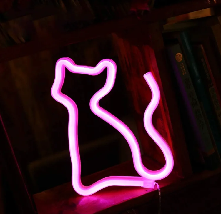 
wholesale indoor custom night light cat kids room wall neon lights usb battery plastic led cat night lamp for home decor 