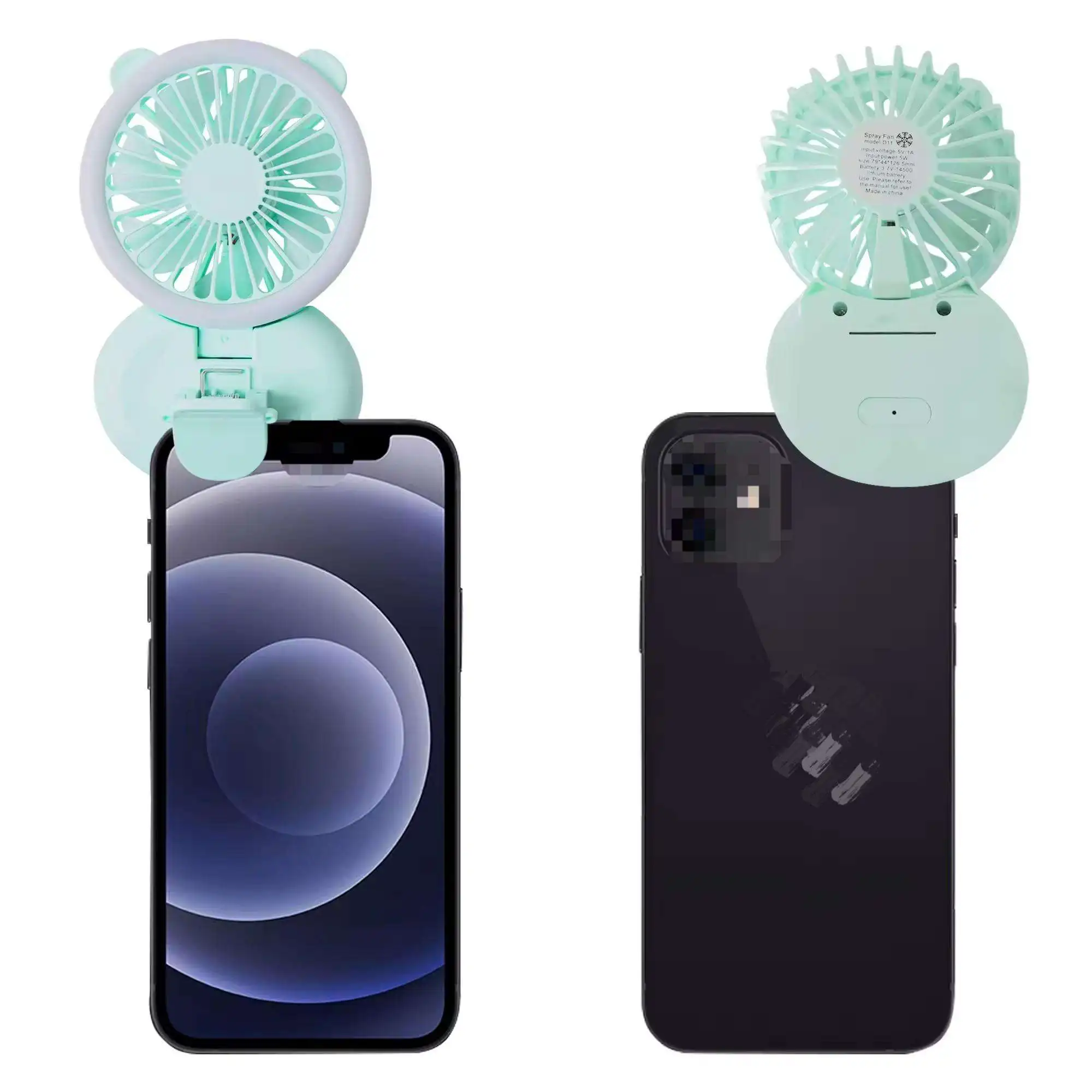 Mini fill light USB charging fan creativity portable fan handheld foldable clip neck hanging fan