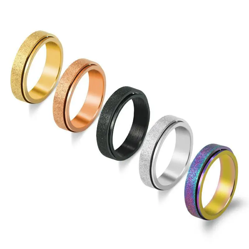 2023 Top Selling Rotary Titanium Steel Frosted Decompression Ring Pearl Sand Color Smooth Face Ring Black Ring For Men