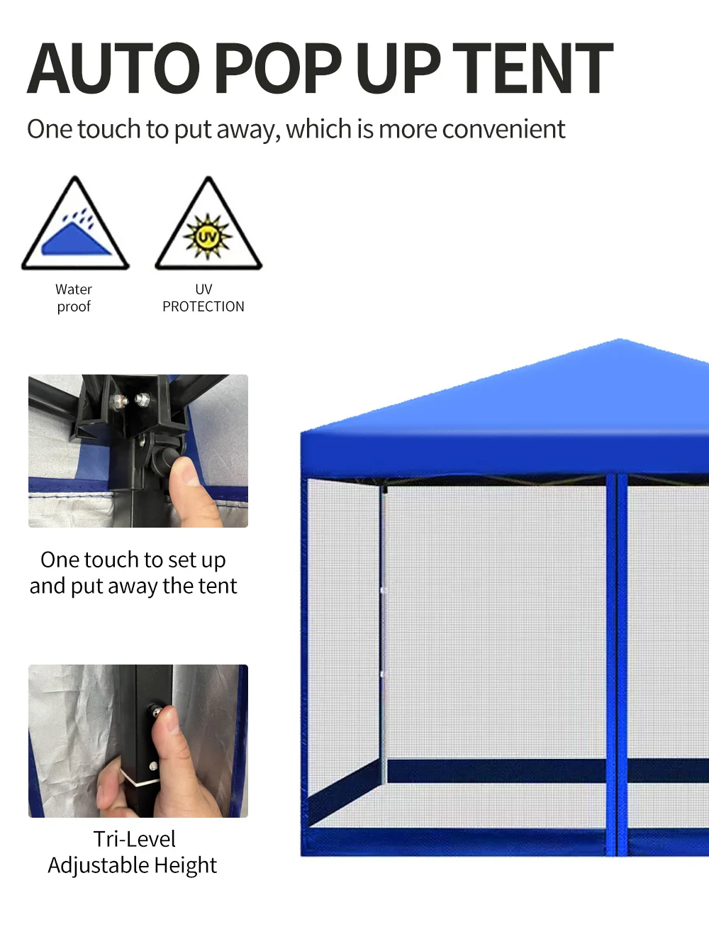Newest 3x3m  10x10 blue collapsible outdoor tents outdoor canopy with net mesh for racing booth