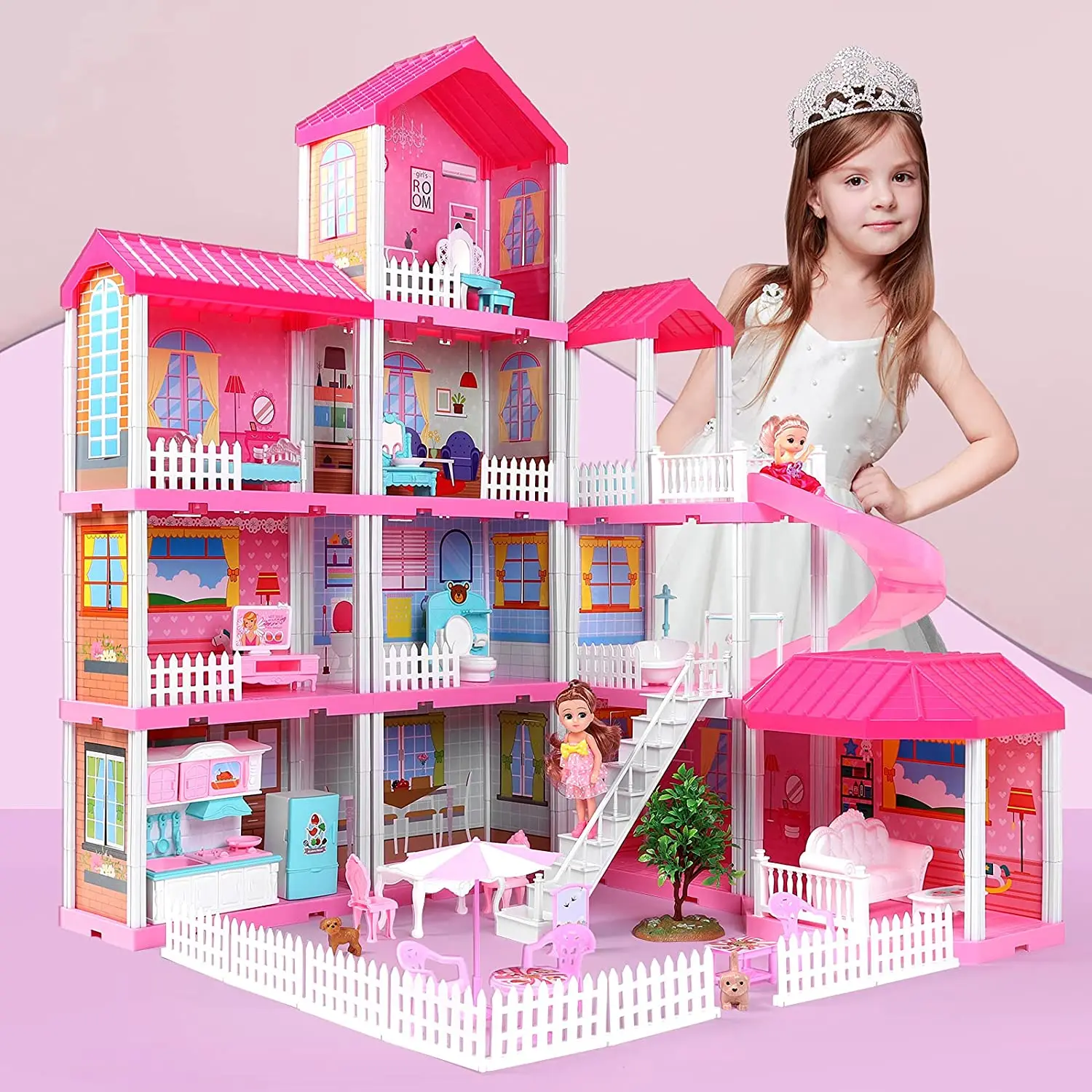 Gabbys кукольный домик для девочек игрушки 4-х этажный 11 с кукольными игрушечными фигурками мебель и аксессуары игровых домов