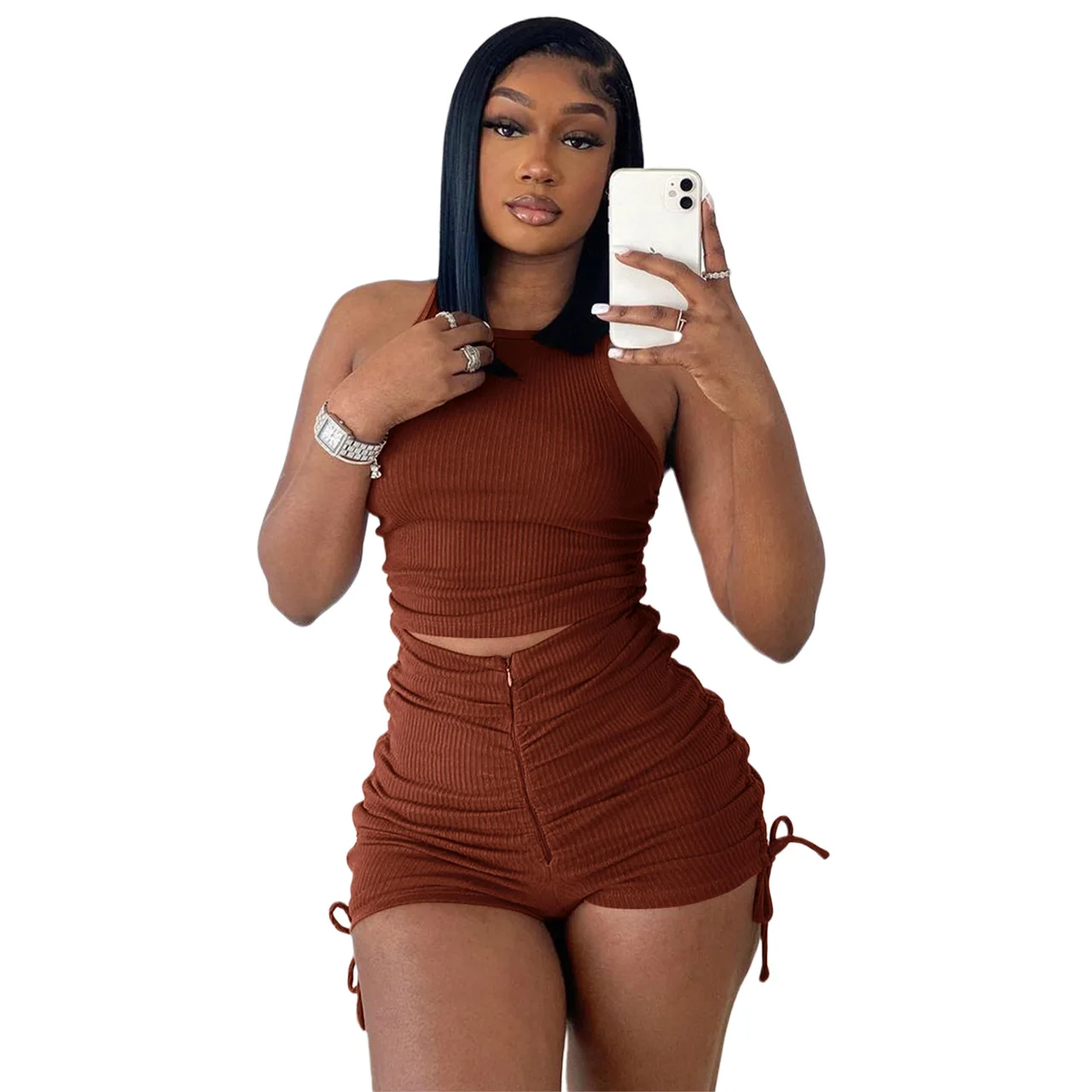 Wholesale Bulk New Design Shirring 2 Piece Set Workout Summer Puff Short Cozy Women Jogger Matching Street Sets Women Sexy Sets