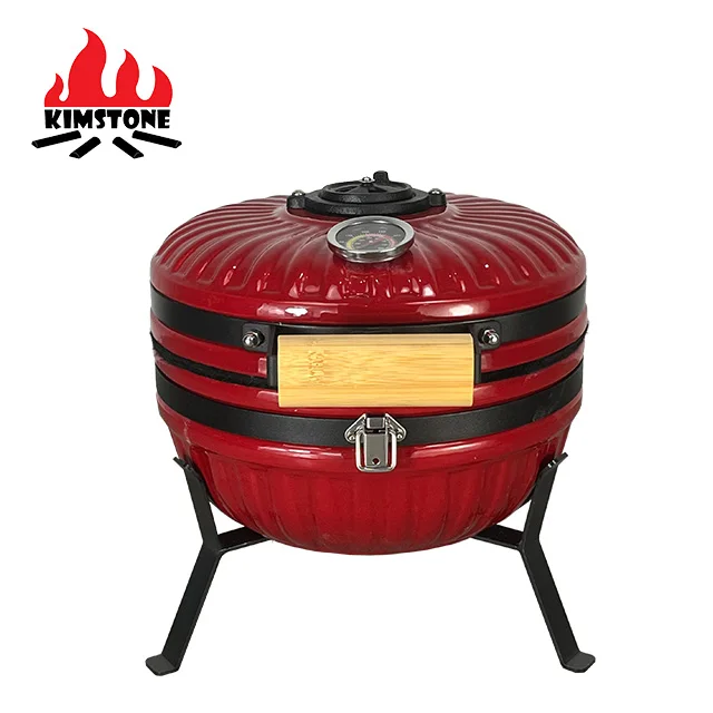 KIMSTONE 2023 New Style Small Size12 Inch Red Ceramic Charcoal Kamado Grill for Camping