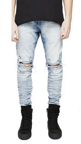 
Wholesale Men Skinny Black Jean Big Hole Knee Pants Multi-colour Pantalones Slim Fit Ripped Jeans 