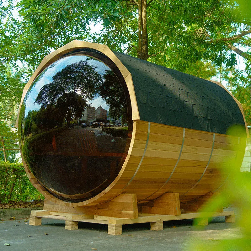 Panoramic Window  Cedar Barrel Sauna 6 Person With Wood Burning Heater Outdoor Sauna