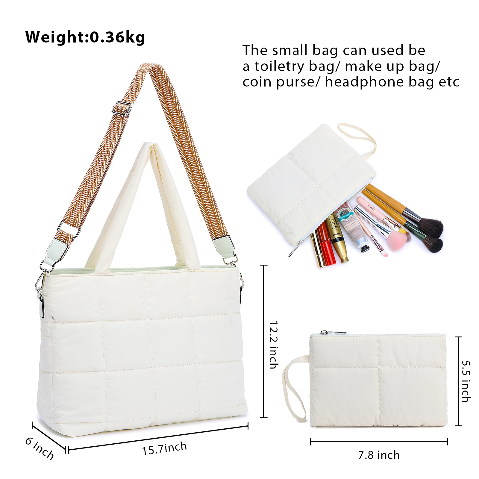 Custom Carryall Shopping Puffy Cotton Side Laptop Bag Quilted Shoulder Puffy Handbag Quilts Puffer Bags Tote for Women Travel