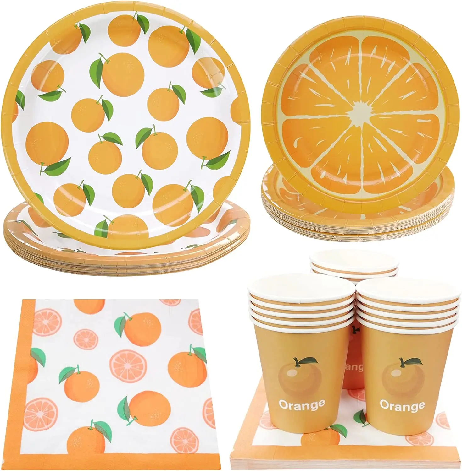 Orange Theme Party Tableware Set  Fruit Birthday Party Decoration Table  Supplies  24 Guests Paper Plate Cup Napkin Supplies