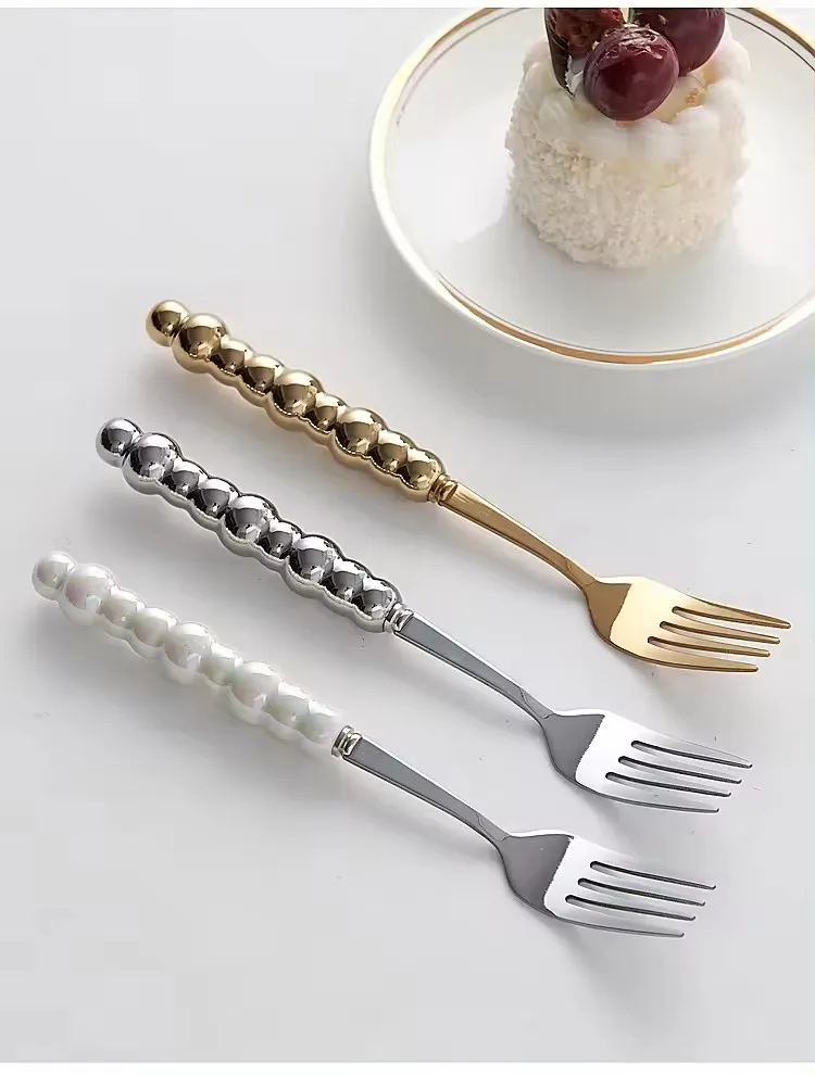 Western Ceramic Pearl Handle Cutlery Set Stainless Steel Spoon And Forks Golden Knives Utensils