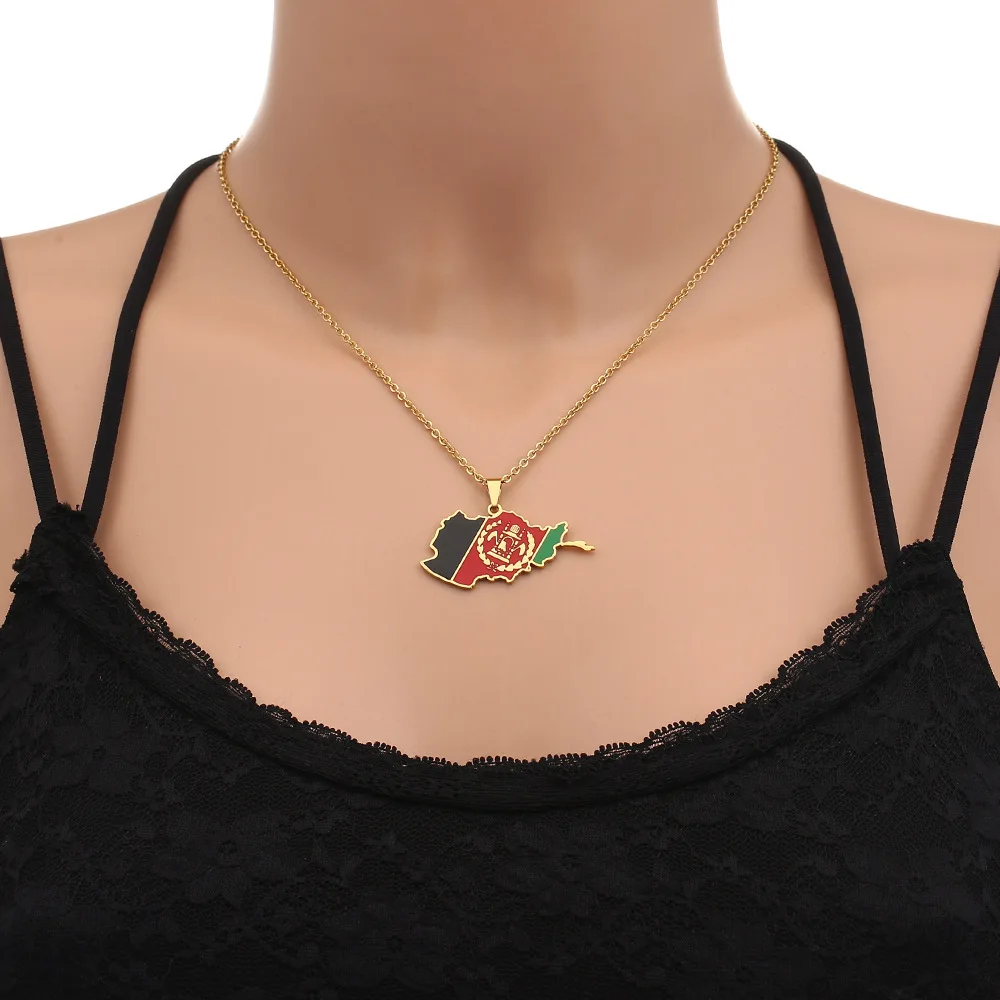 Cheap Stainless Steel Afghanistan Map Pendant Flag Necklace Oil Dropping Titanium Steel Accessories