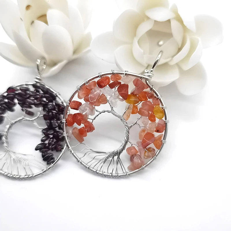 Tree of life Chakra Jewelry Pendants Natural Amethyst Rose Quartz Chakra Crystal Gemstone Necklace Pendant