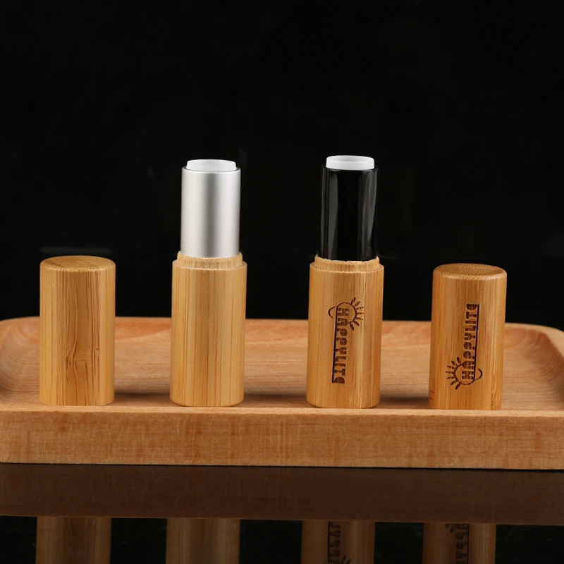 Eco friendly custom empty cosmetic packaging 4.5g bamboo lipstick chapstick container lip balm tube