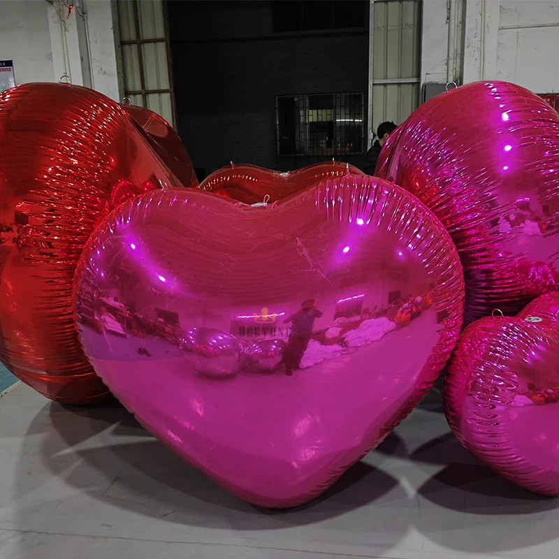 Trade Show Advertising Reflective PVC Giant Inflatable Heart Mirror Balloon Large Inflatable Mirror Heart For Decoration
