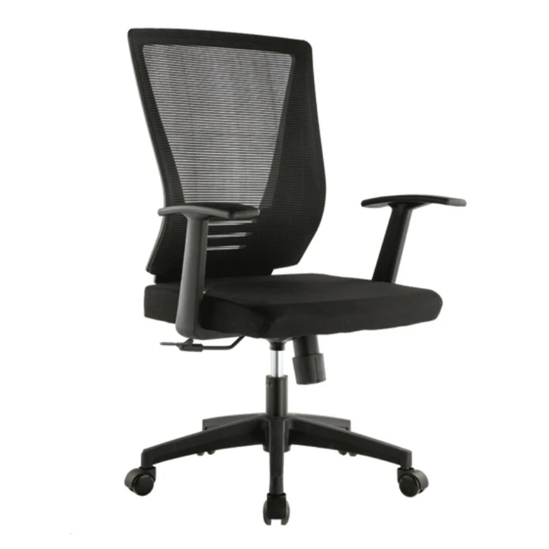 Modern Office Chair With Natural Arm Teak Wood And Black Leather Upholstery