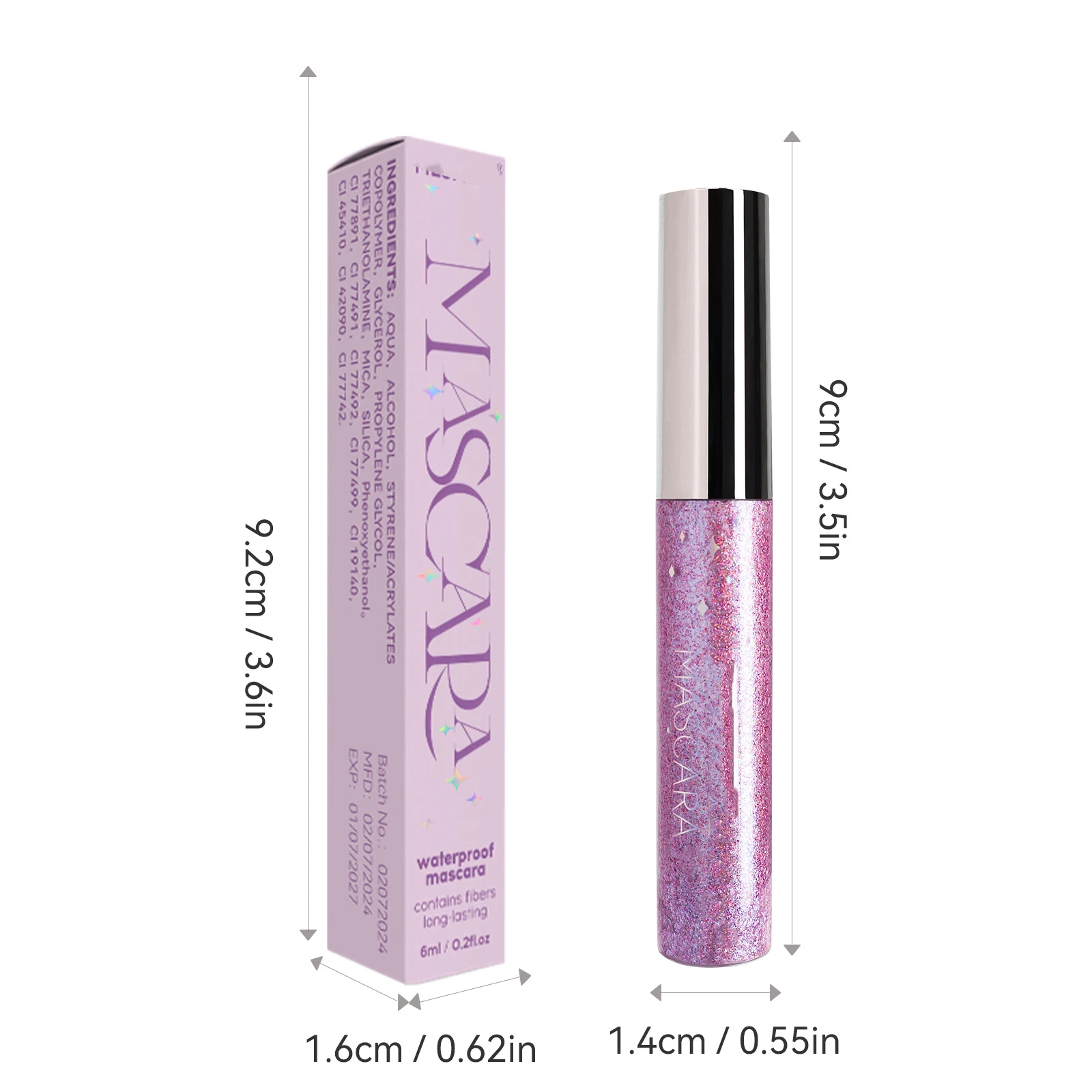 Exaggerated Look Pearlescent Matte Mascara Fine Brush Eyelash Curl Define Festive Colourful Eye Makeup