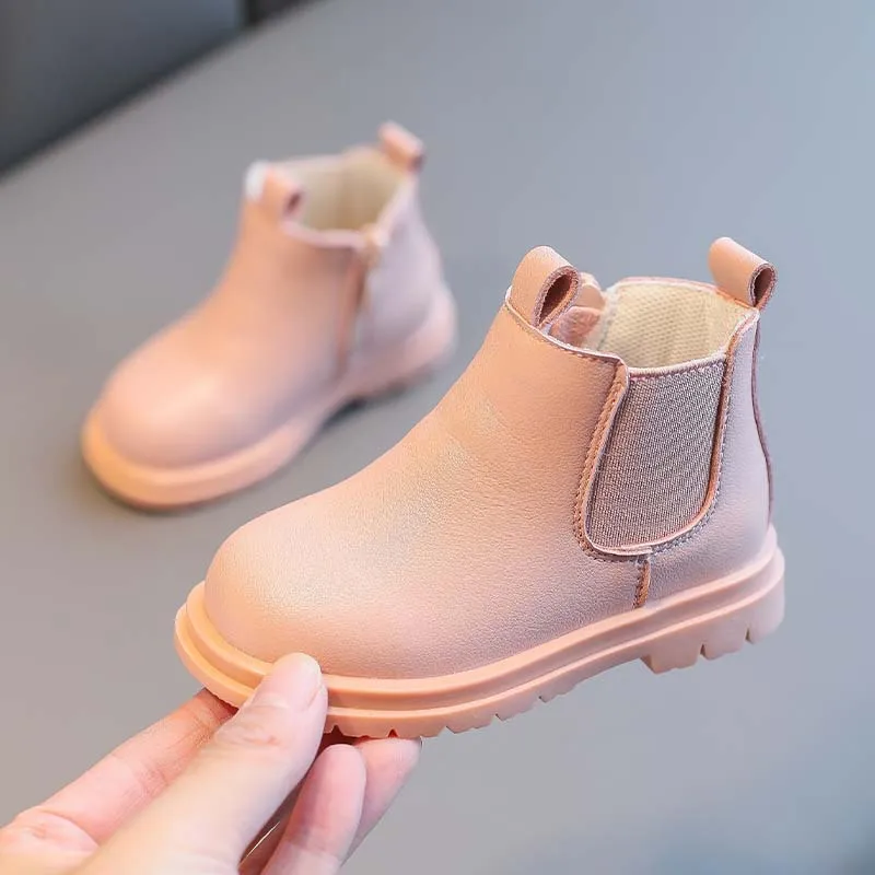 High Quality PU Leather Kids Martin Boots Winter Warm British Style Waterproof With Zipper Snow Shoe for Boys and