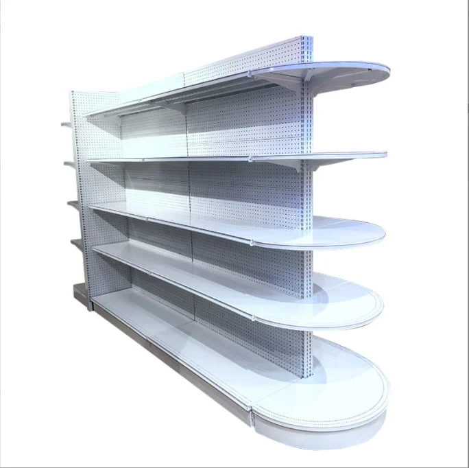Cheap Factory Price 3/5 Layers Double Sided Steel Racks Supermarket Shelves Light Duty Steel  Round Gondola