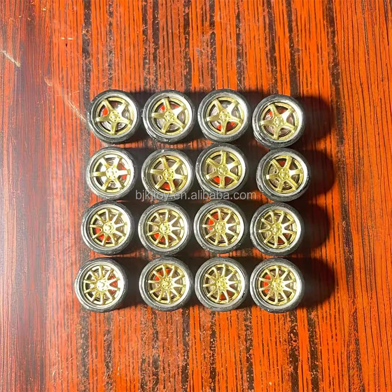 1/64 Bearing Version Alloy Wheels Tires Hobby Car Models With Rubber Tires Brake Disc Assembly Rims Modified Parts For Model Car