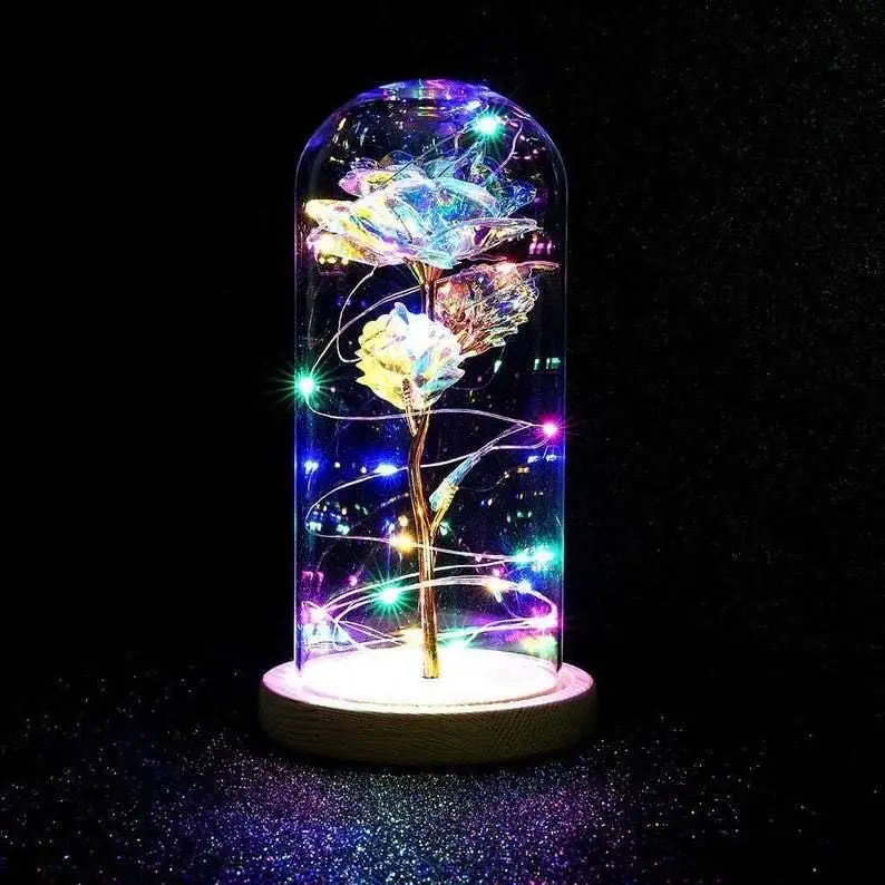 Wholesale Price 24K Gold Foil Roses Galaxy Roses With Led Lamp In Glass Dome For Mothers Day Valentine Day