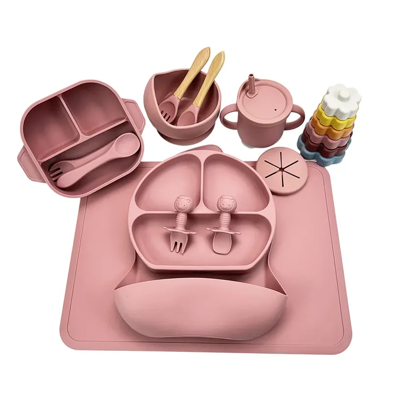 Factory Wholesale Silicone Tableware Food Grade Silicone Partition Baby Food Plate Children Feeding Set