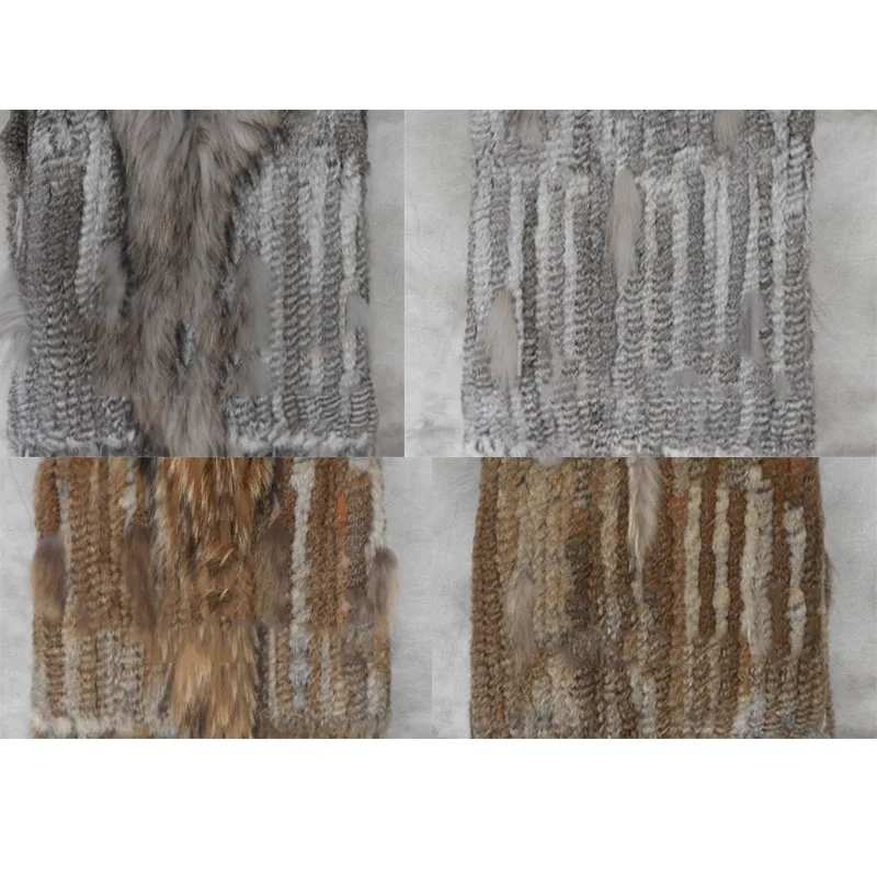 2024 Women Knitted Real Rabbit Fur Coat With Raccoon Fur Collar Winter Long Sleeve Fashion Genuine Fur Jacket Outwear Femme